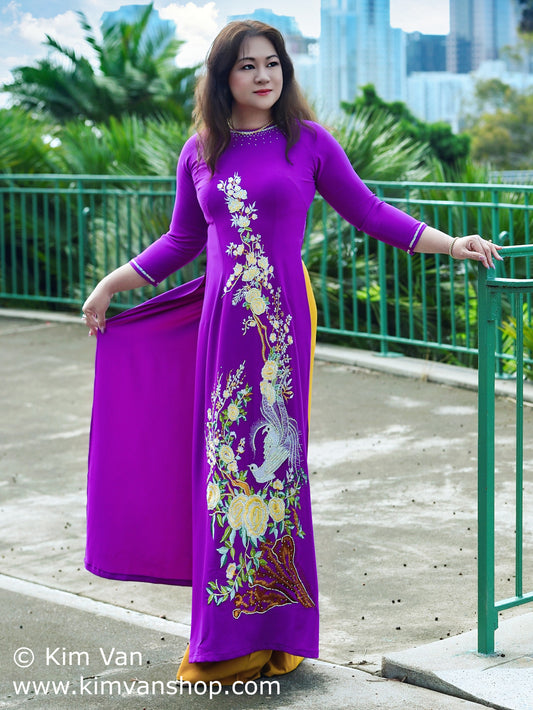 LTCC-DD1: Ao Dai lua Tuyet cao cap, dinh da, theu
