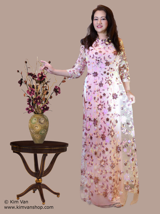 SQ-F1: Ao Dai sequin, hoa dep